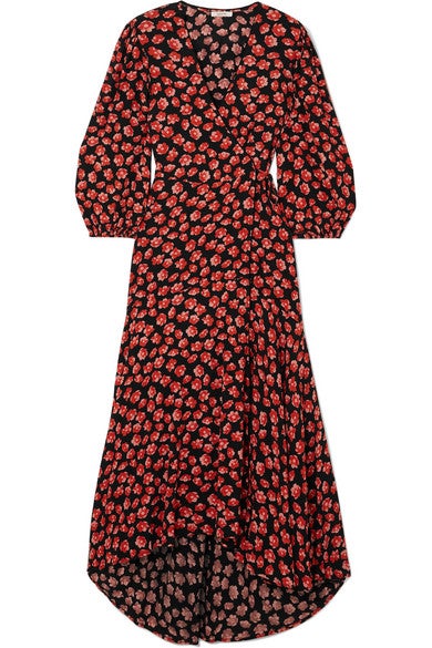 Floral-print crepe de chine wrap dress, Ganni