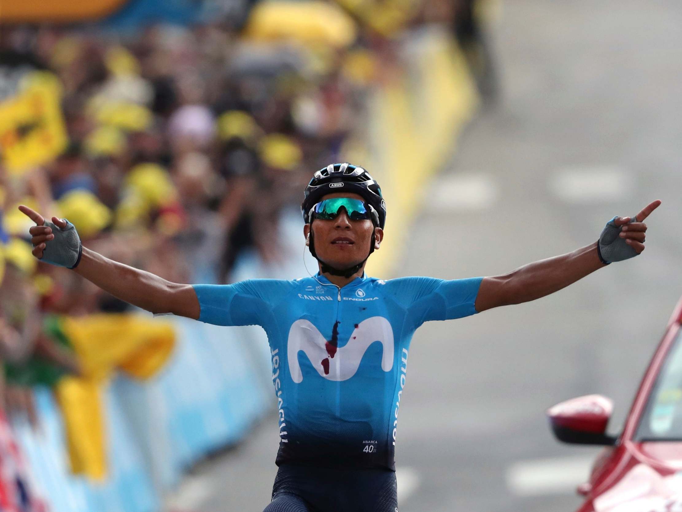 Nairo Quintana celebrates his victory on the finish line