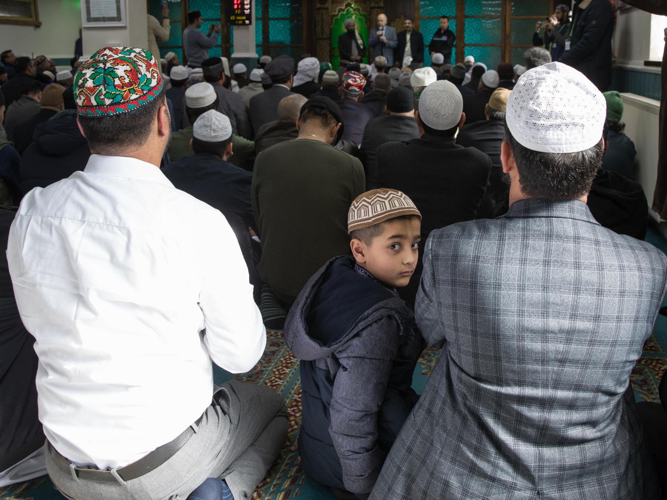 Friday prayers at Slade Road mosque, where windows were smashed in a hate crime in March