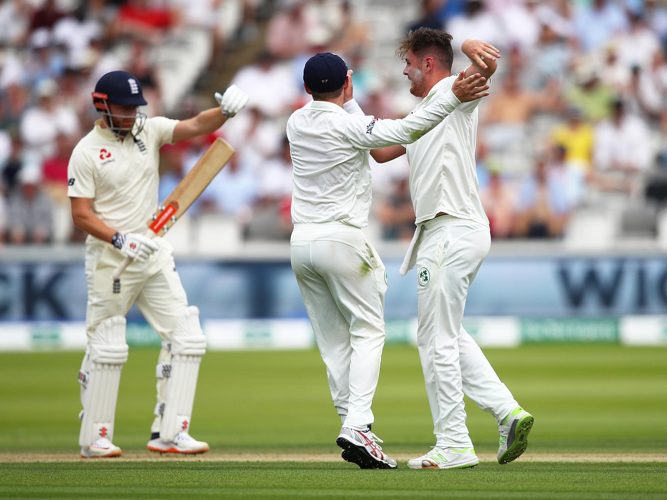Mark Adair celebrates taking the wicket of Jonny Bairstow
