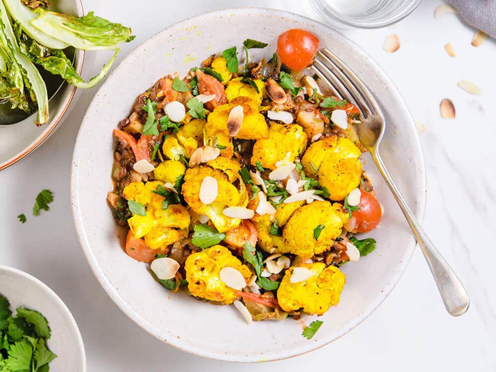 Moroccan-inspired lentils with roasted cauliflower (Recipe from Mindfulchef.com)