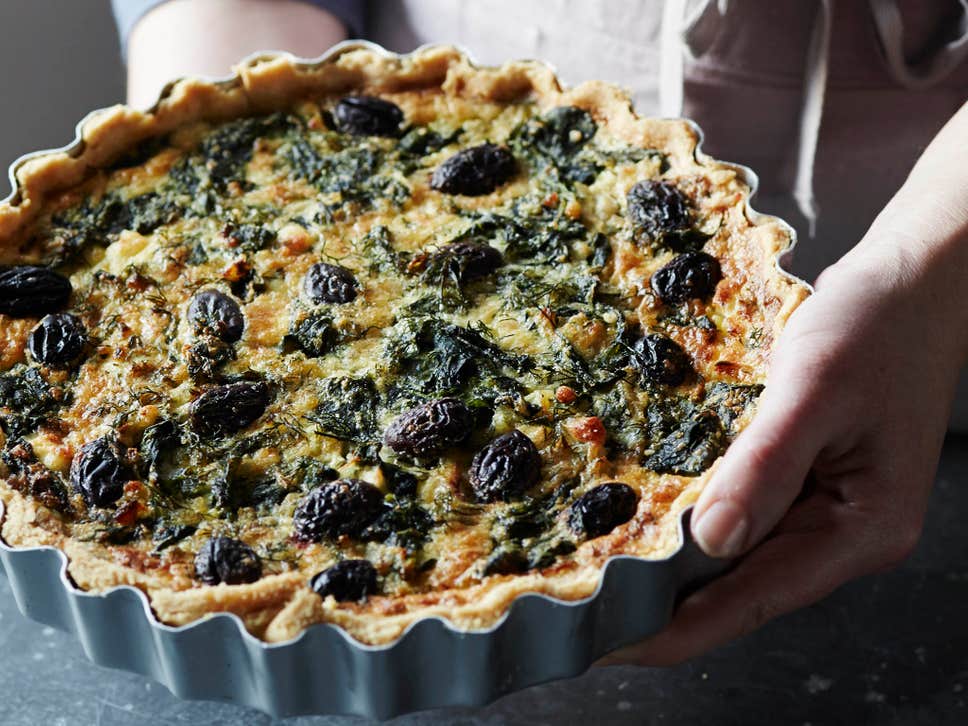 Spinach, olive and feta tart