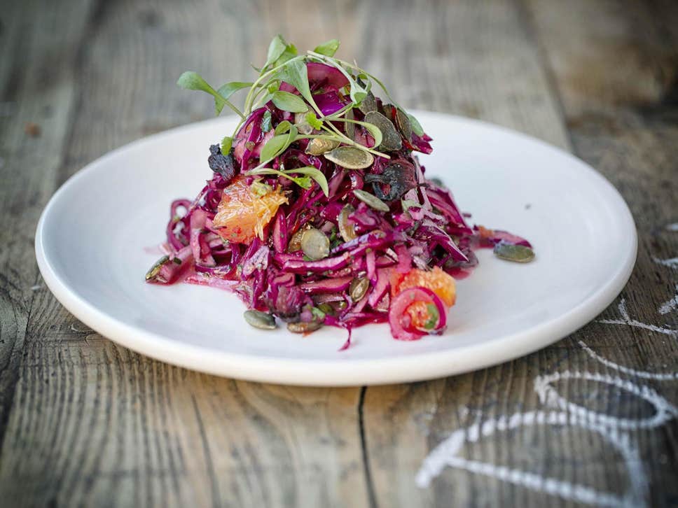 Zesty hibiscus salad with red cabbage, chilli and orange