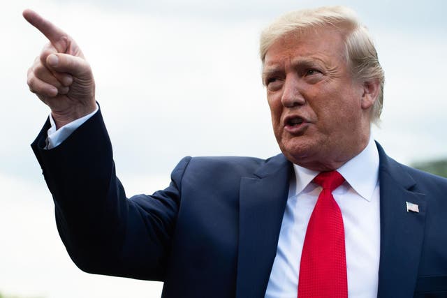 Donald Trump gestures as he speaks to members of the press prior to departing from the South Lawn of the White House in Washington, DC, on 24 July, 2019.