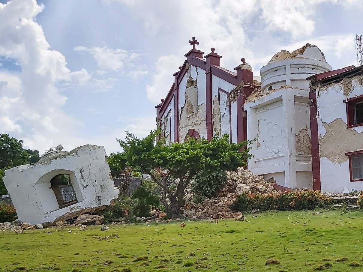 The bell tower completely collapsed as the second 5.9 quake struck hours after the 5.4 tremor hit