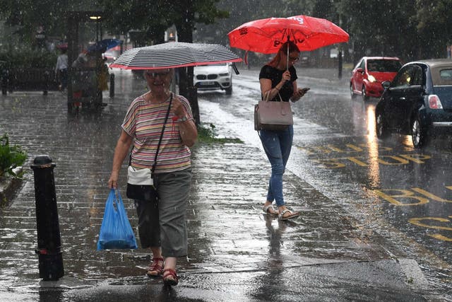 Rain falls in north London as temperatures drop following a heatwave
