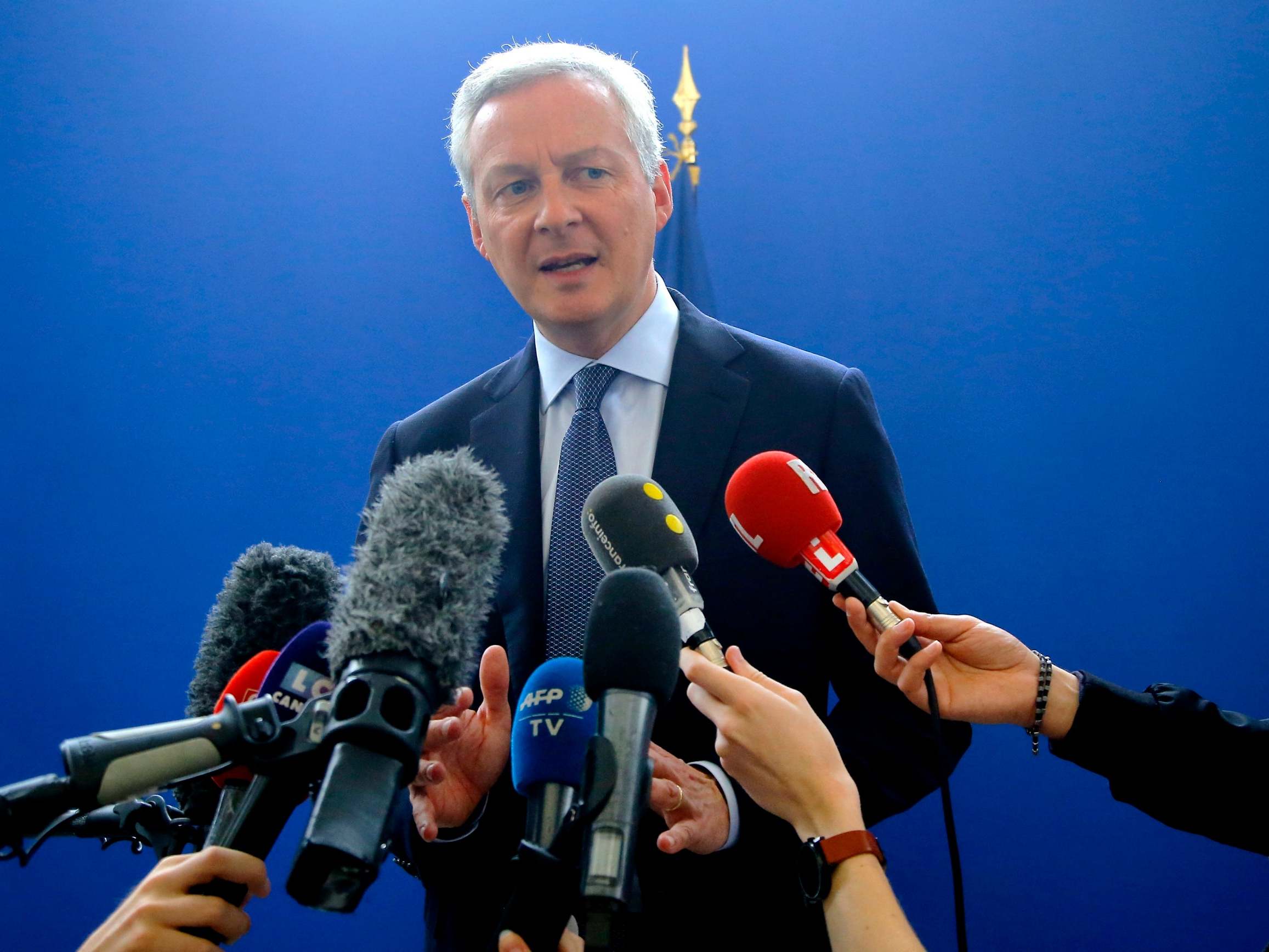French Finance Minister Bruno Le Maire speaks to the media during a press conference at the finance ministry in Paris, France