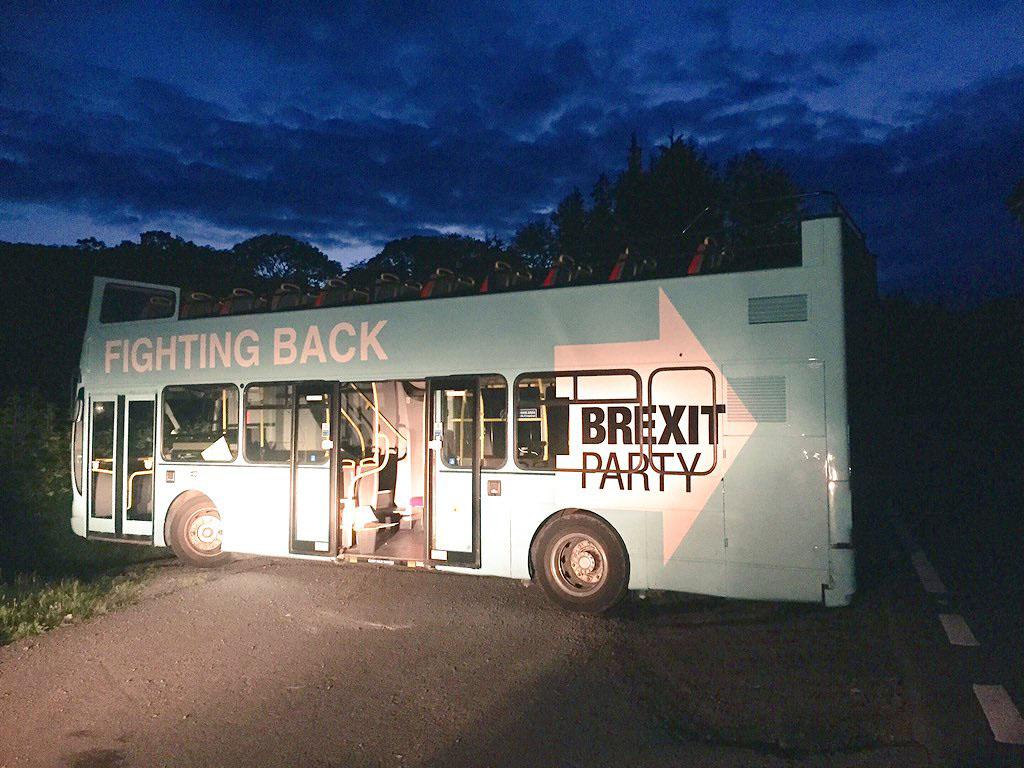 The Brexit Party bus was discovered by journalist Sue Charles at around 11pm on Saturday in the Brecon Beacons