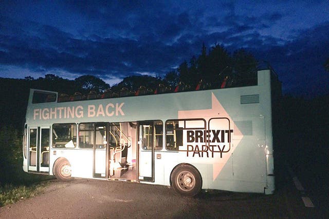 The Brexit Party bus was discovered by journalist Sue Charles at around 11pm on Saturday in the Brecon Beacons