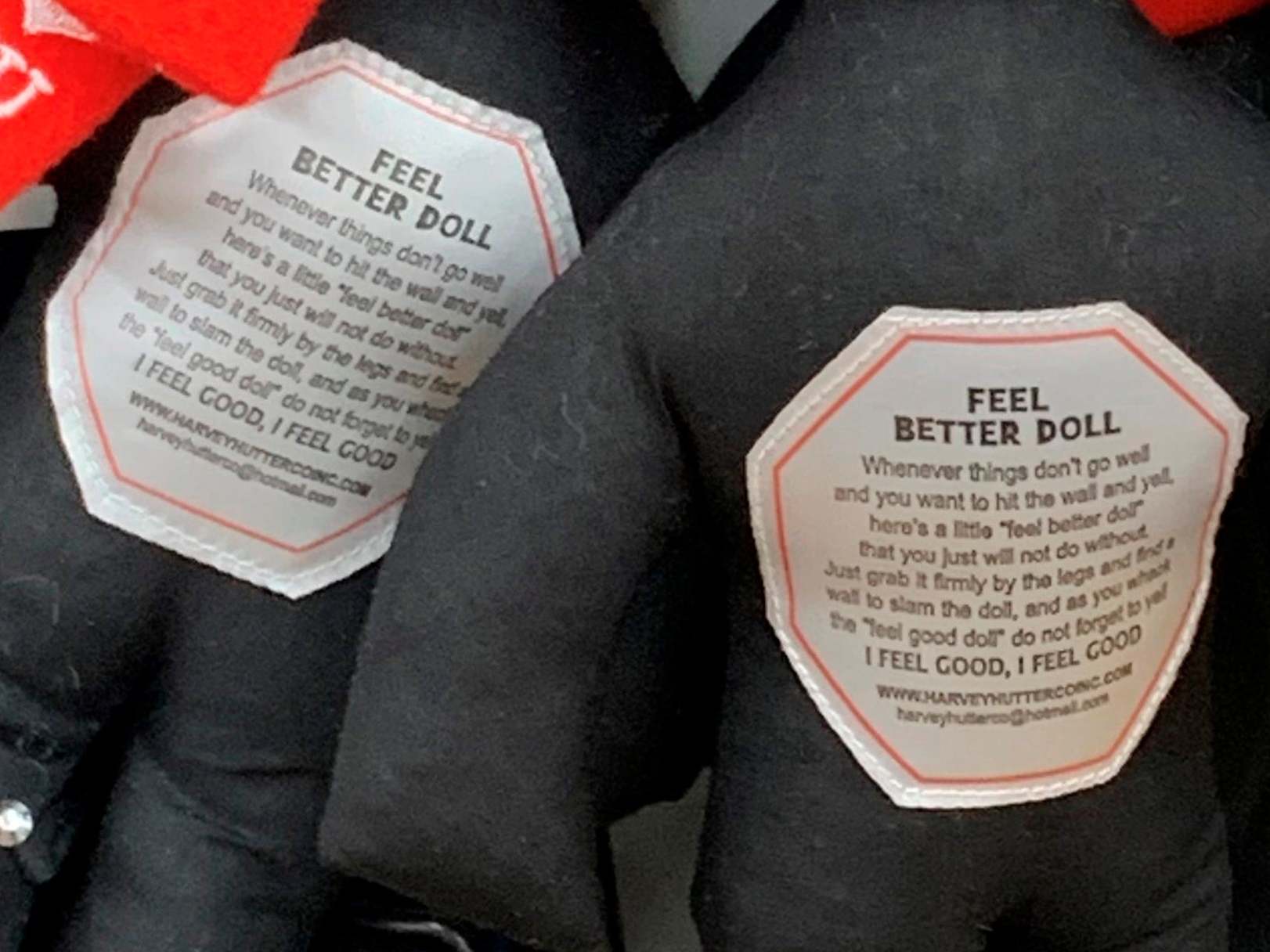 The black rag dolls came with instructions to whack the toy against the wall