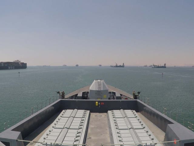 Royal Navy destroyer HMS Duncan passes through the Suez Canal into the Gulf