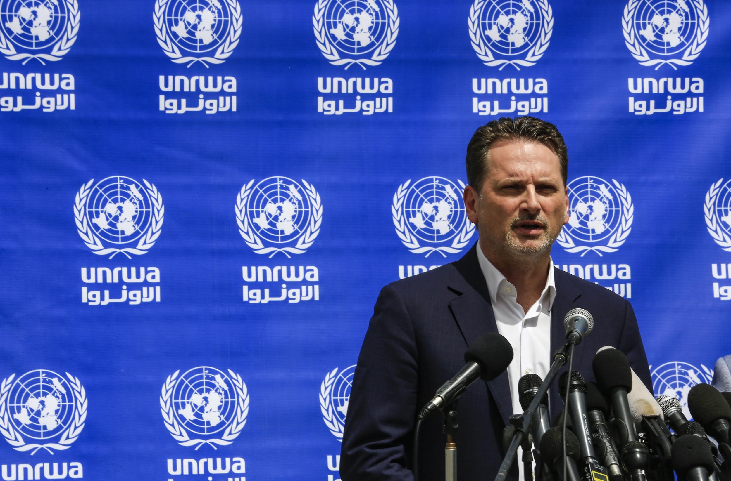 Pierre Krahenbuhl, commissioner general of the United Nations Relief and Works Agency for Palestine (UNRWA), at a press conference in Gaza City on 23 May 2019