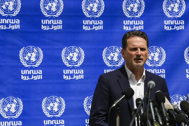 Pierre Krahenbuhl, commissioner general of the United Nations Relief and Works Agency for Palestine (UNRWA), at a press conference in Gaza City on 23 May 2019