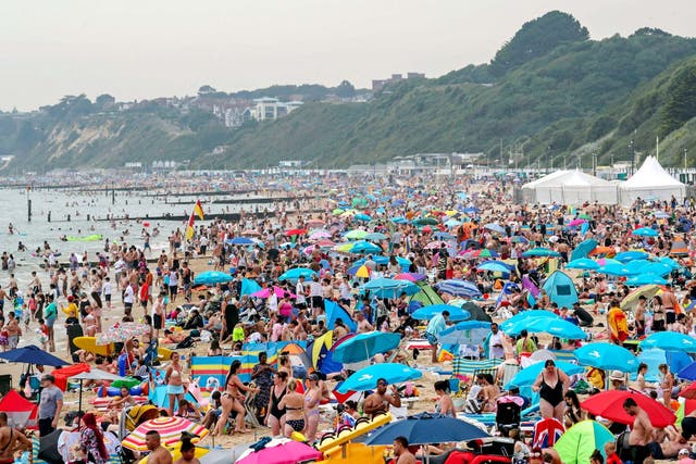 People enjoying the sun on Bournemouth beach