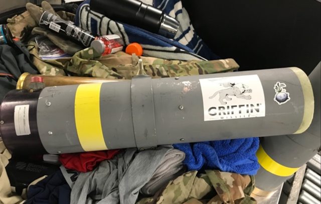 A missile launcher was confiscated from a passenger's check-in luggage in Maryland, US