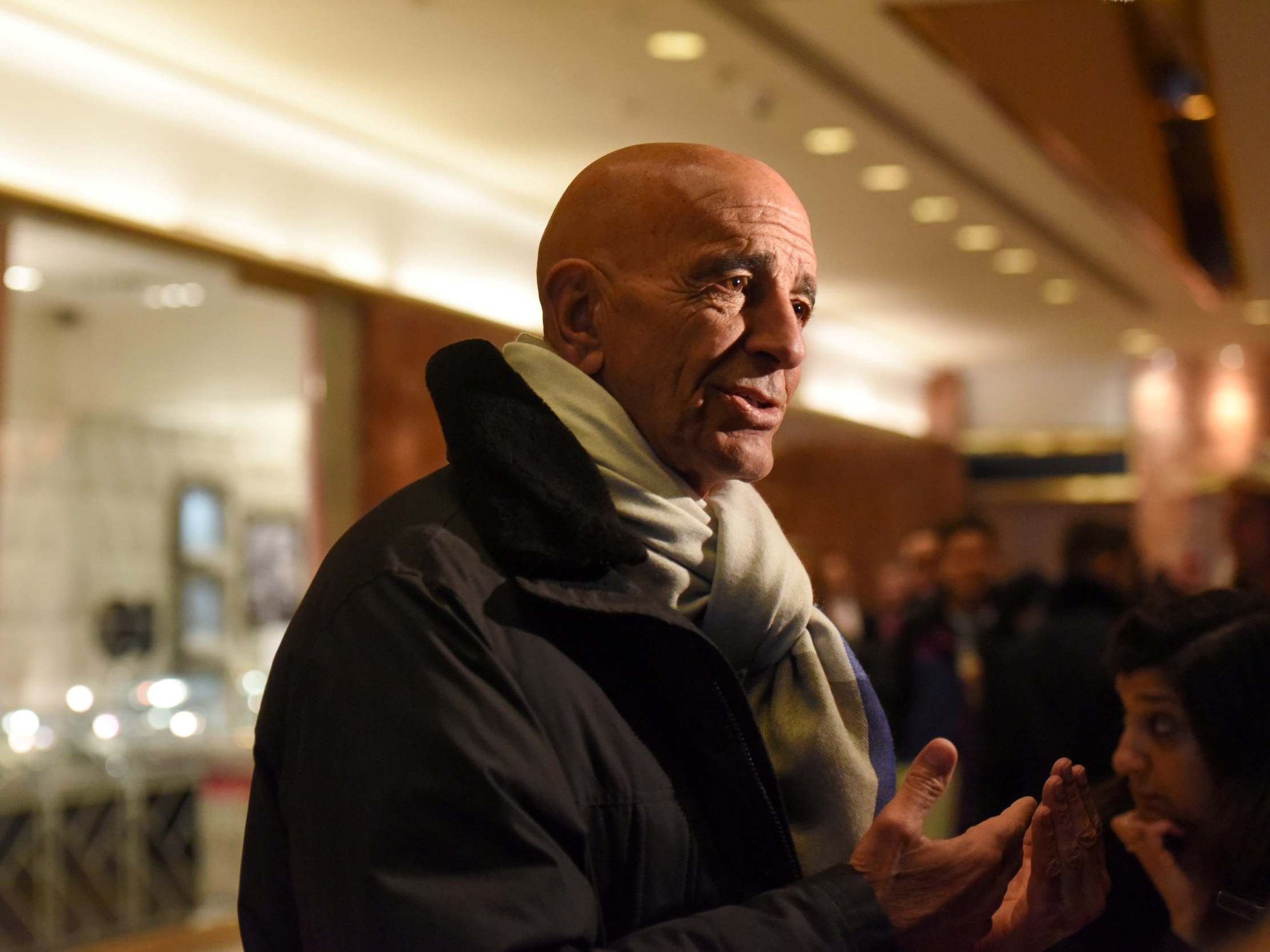 Tom Barrack speaks with members of the press at Trump Tower in 2017