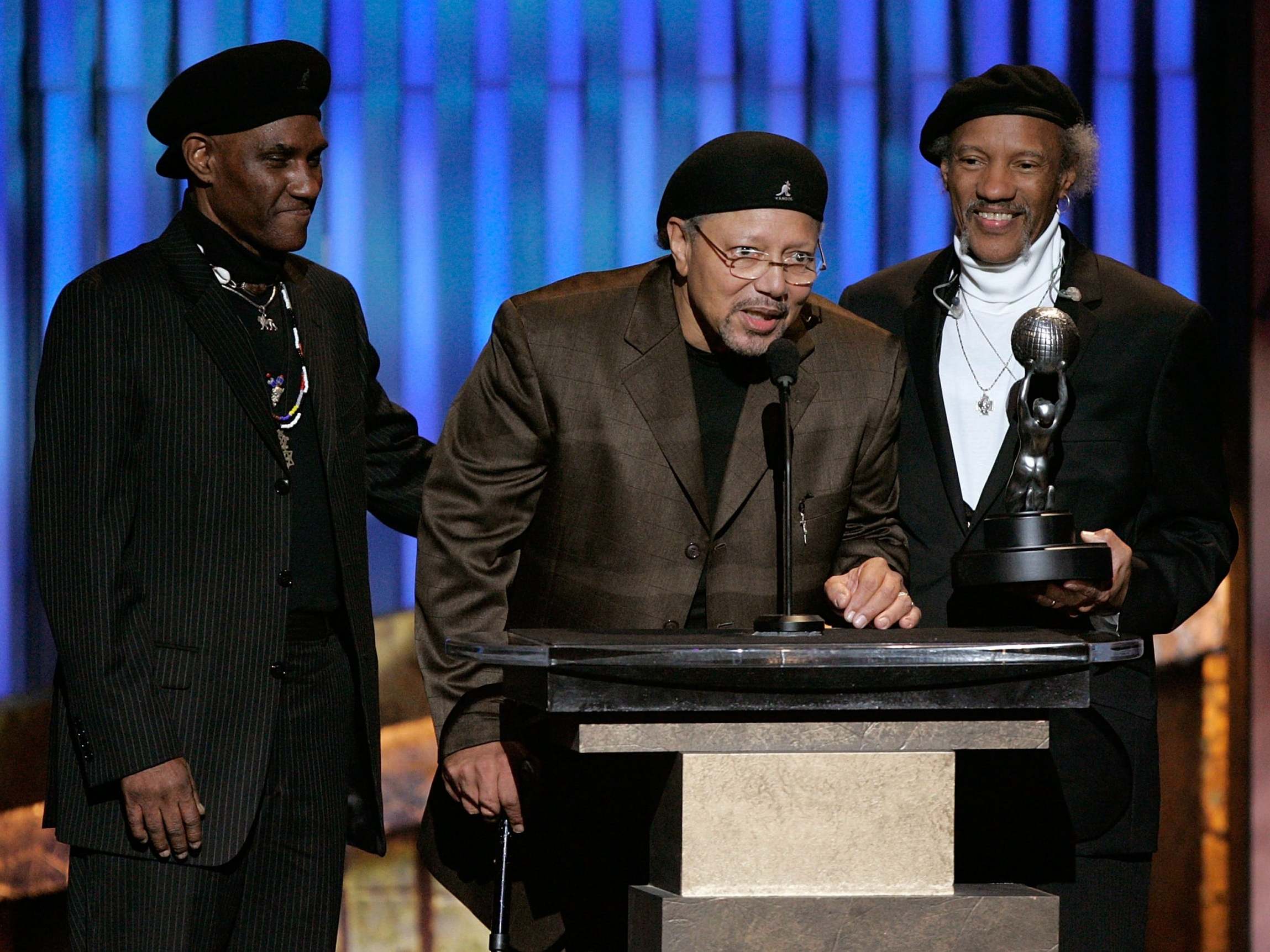 Art (centre) with brothers Cyril (left) and Charles accepting the NAACP Chairman’s Award at LA’s Shrine Auditorium in February 2006