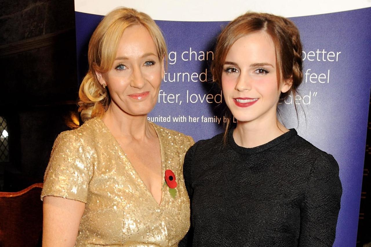 Emma Watson and J.K. Rowling attend the Lumos fundraising event hosted by J.K. Rowling at The Warner Bros. Harry Potter Tour on November 9, 2013 in London, England