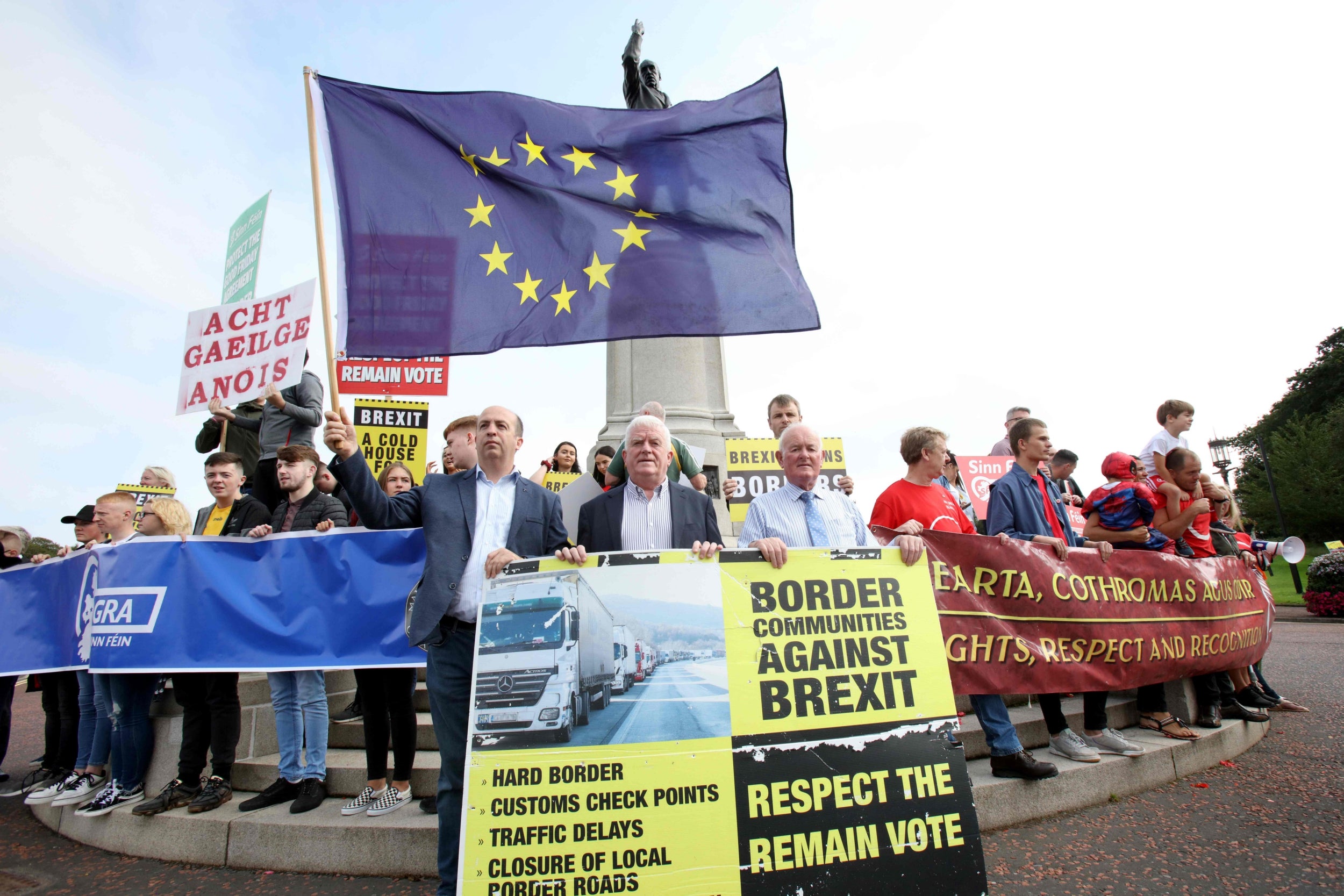 Residents of the border area staged a protest outside Stormont (AFP/Getty)