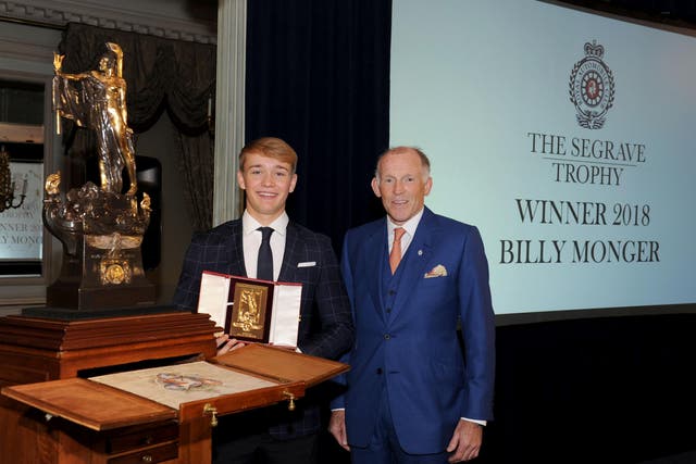 Class act: Billy Monger presented with the Segrave Trophy by Ben Cussons, chairman of the Royal Automobile Club
