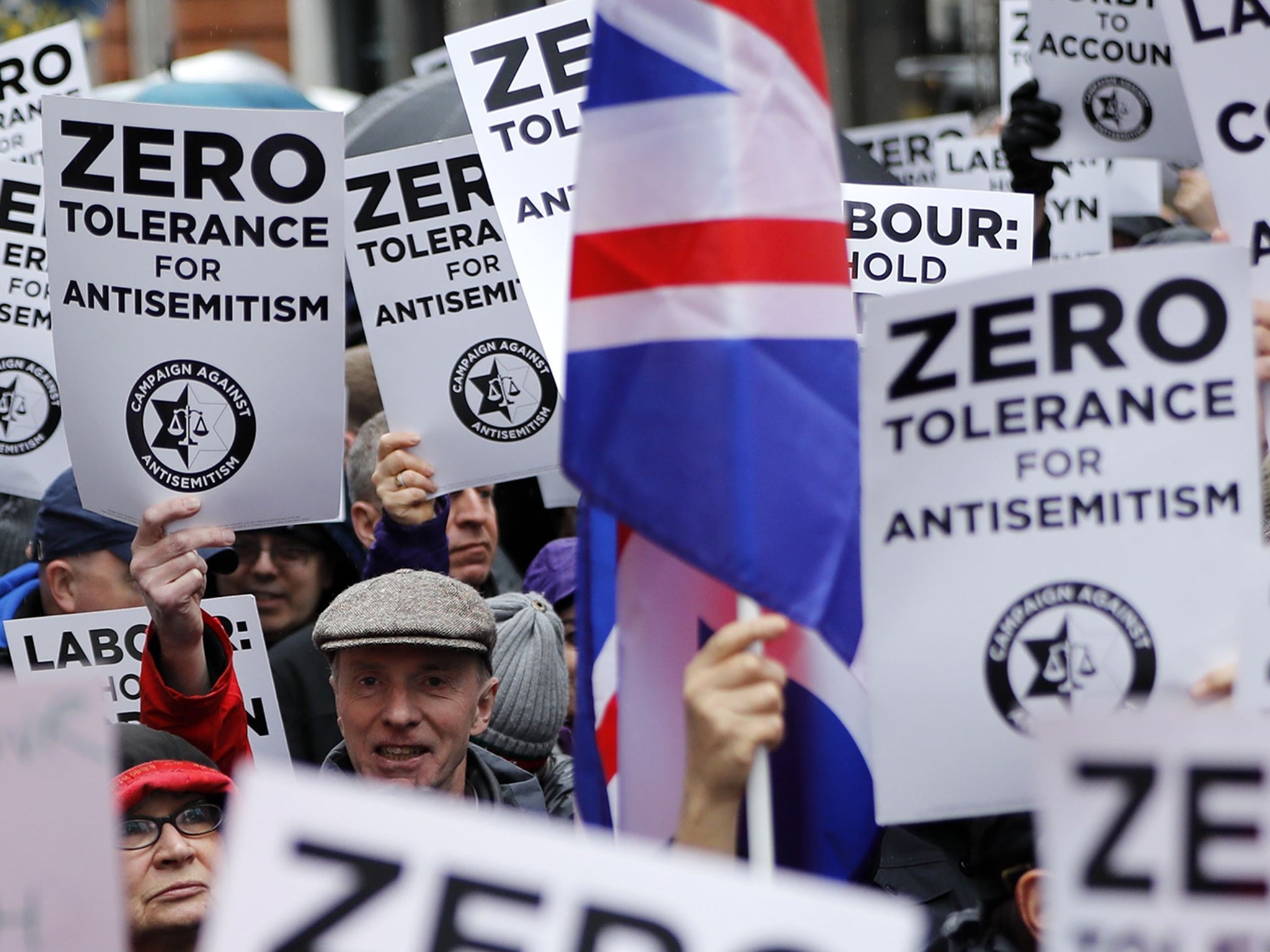 People demonstrate against antisemitism outside Labour’s head office in April 2018