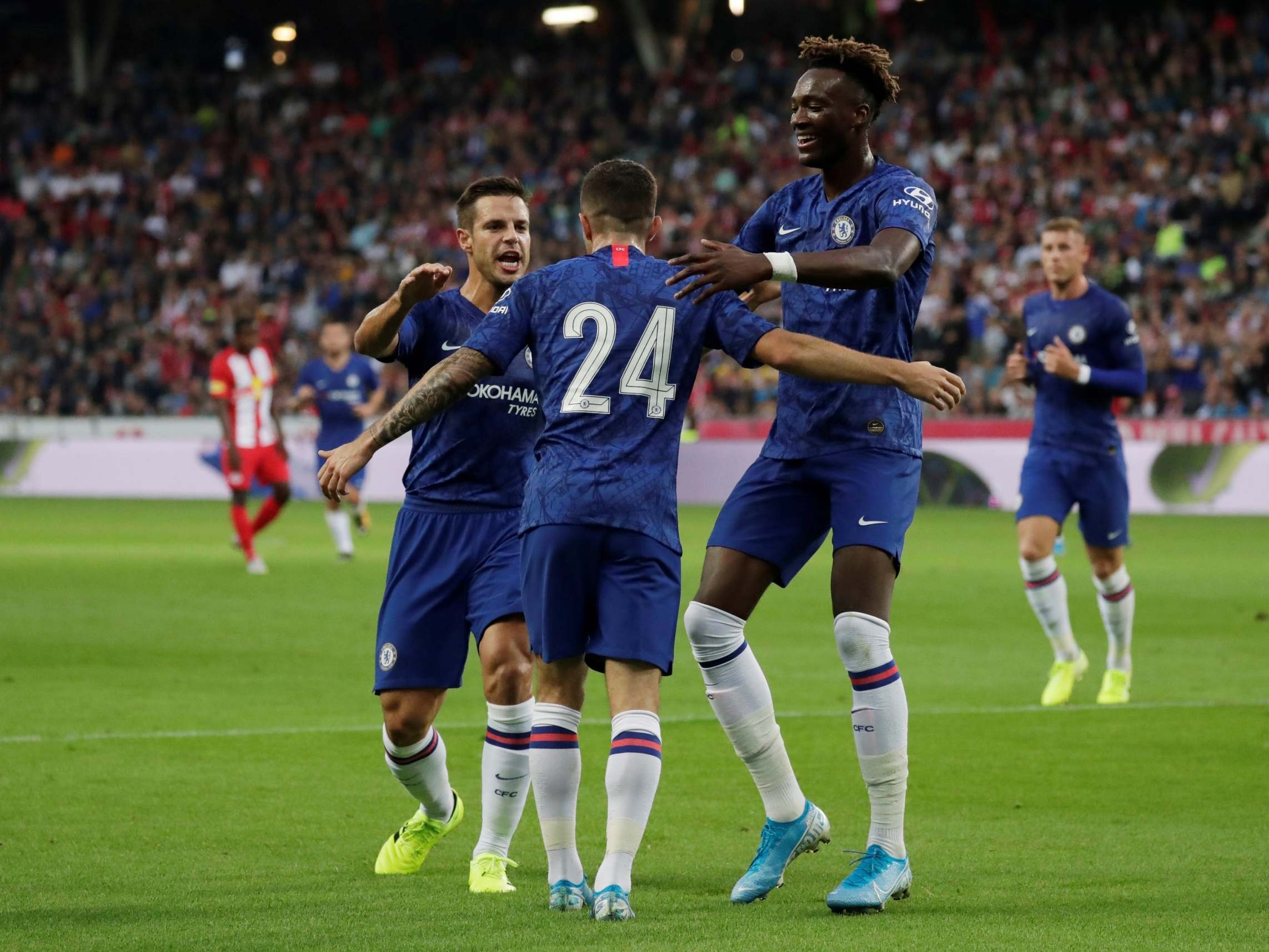 Chelsea’s Christian Pulisic celebrates scoring their first goal