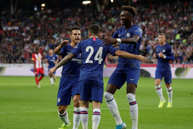 Chelsea's Christian Pulisic celebrates scoring their first goal