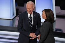 Joe Biden heard on hot mic asking Harris to 'go easy' before debate