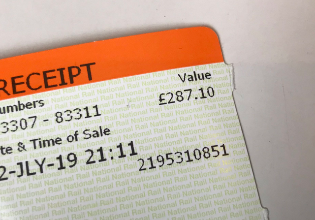 A passenger shared a picture of his £287 return train ticket