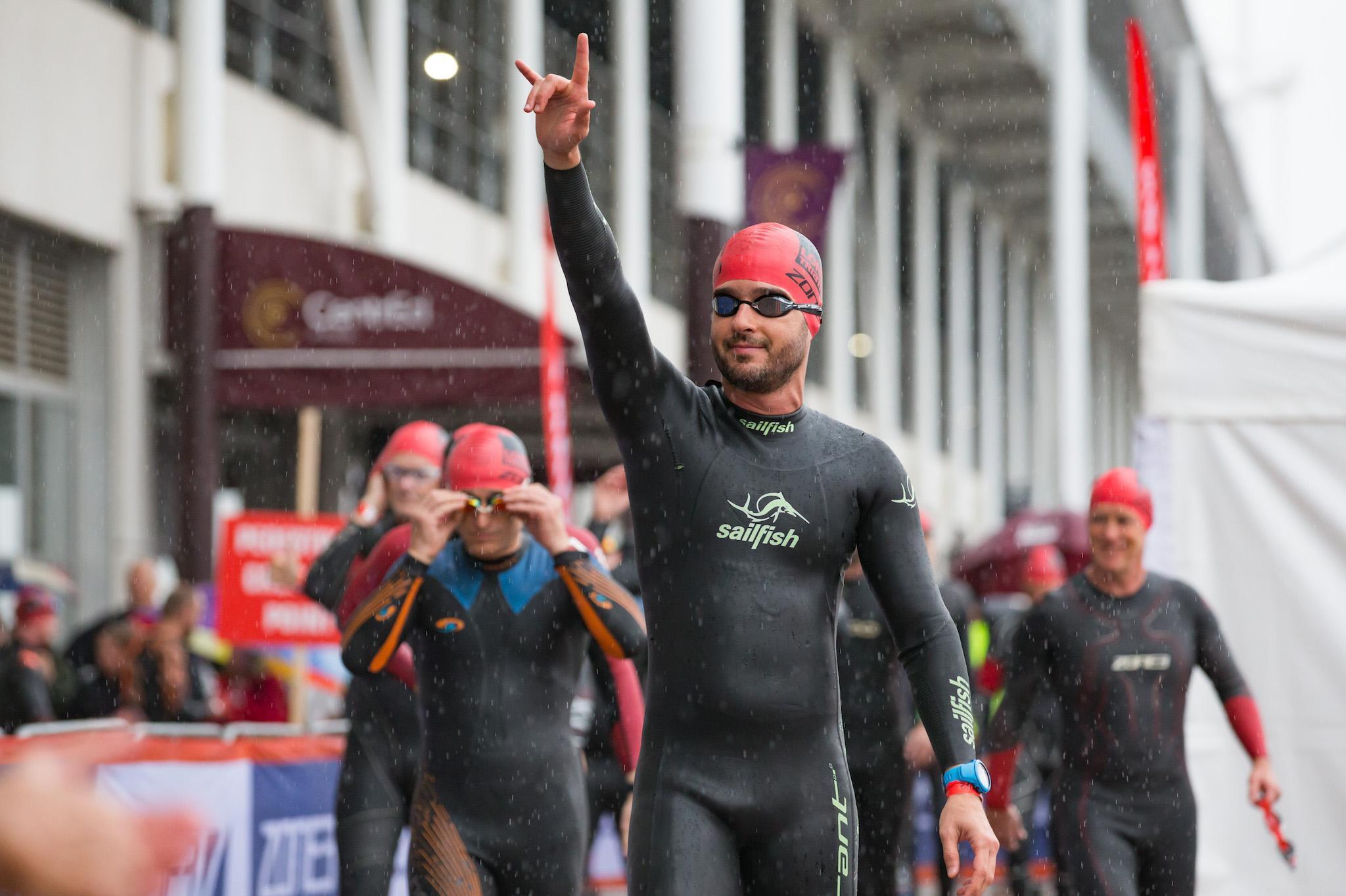 Swimmers transition to take on the cycling race