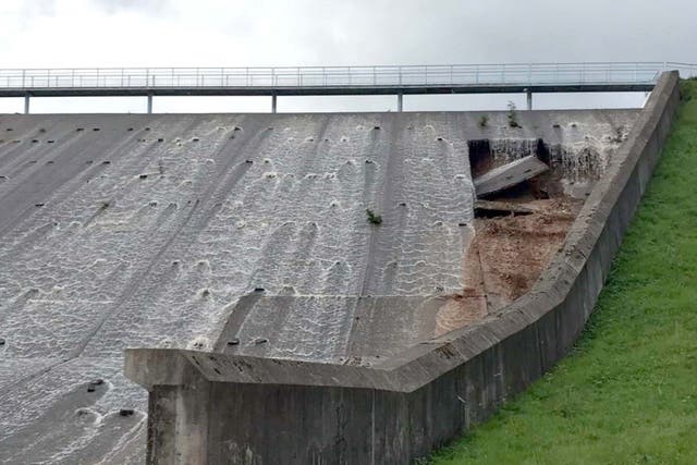 Heavy rainfall caused damage to the Dam Wall at Toddbrook Reservoir