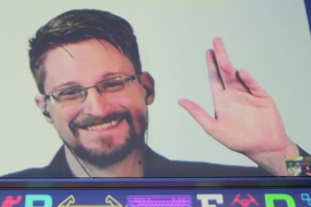 Edward Snowden in connection from Russia during  the Wired Next Fest 2019 at the Giardini Indro Montanelli on 26 May, 2019 in Milan, Italy.