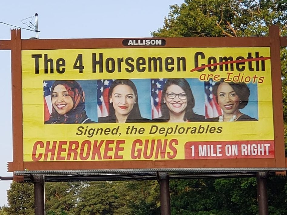 Cherokee Guns' billboard calls four Democratic congresswomen “idiots”