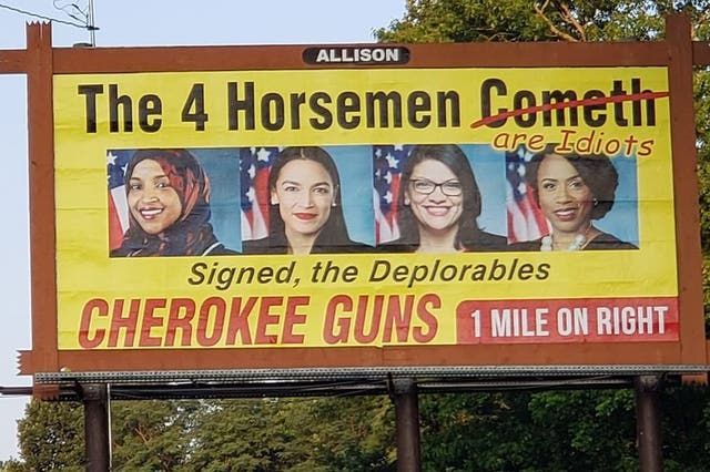 Cherokee Guns' billboard calls four Democratic congresswomen “idiots”