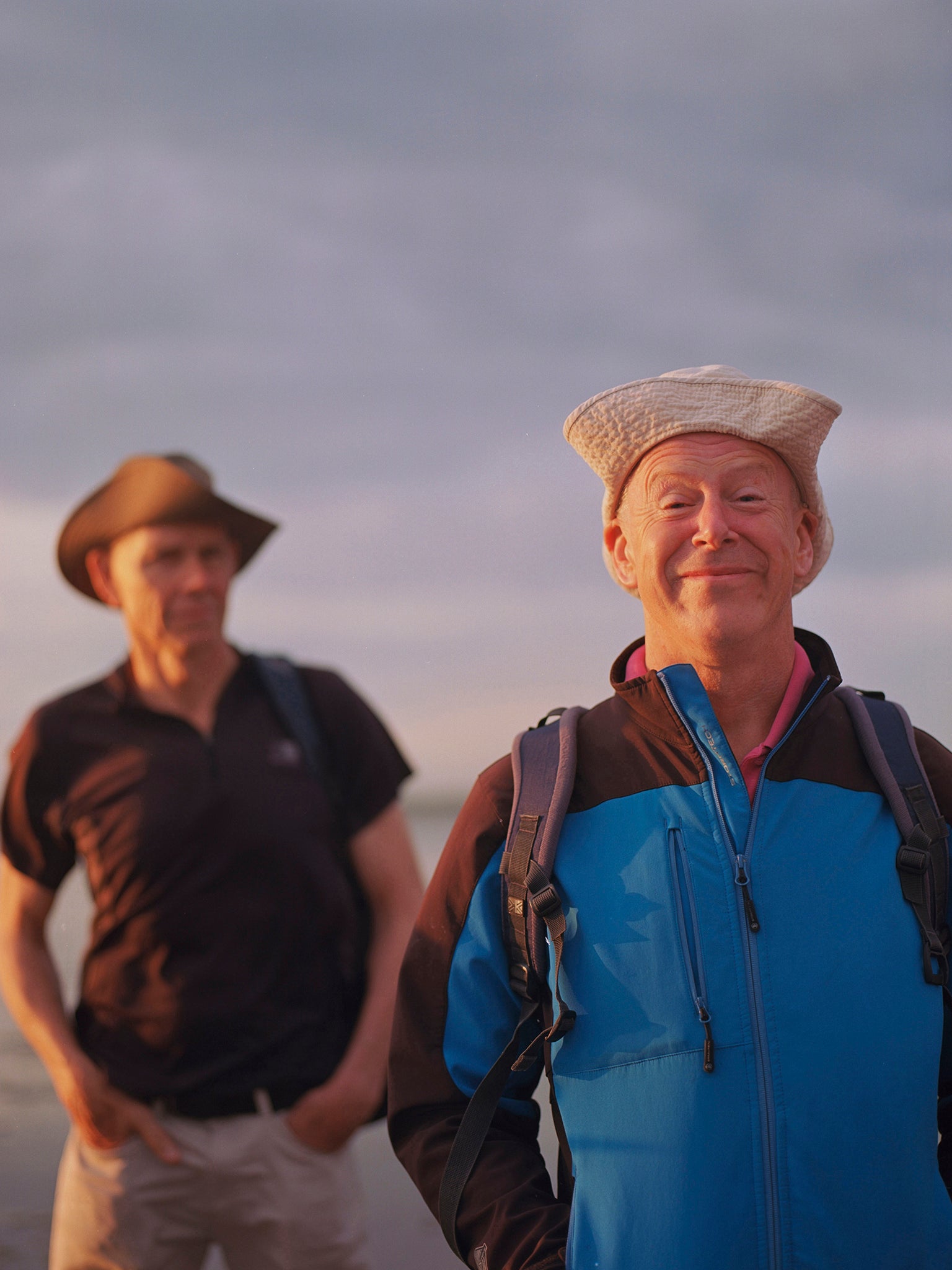 Hikers Jim Mackenzie (left) and Tim Fraser explore the Broomway path (Tori Ferenc/Washington Post)