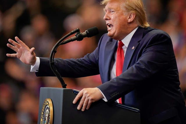 Donald Trump speaks during a campaign rally in Cincinnati, Ohio