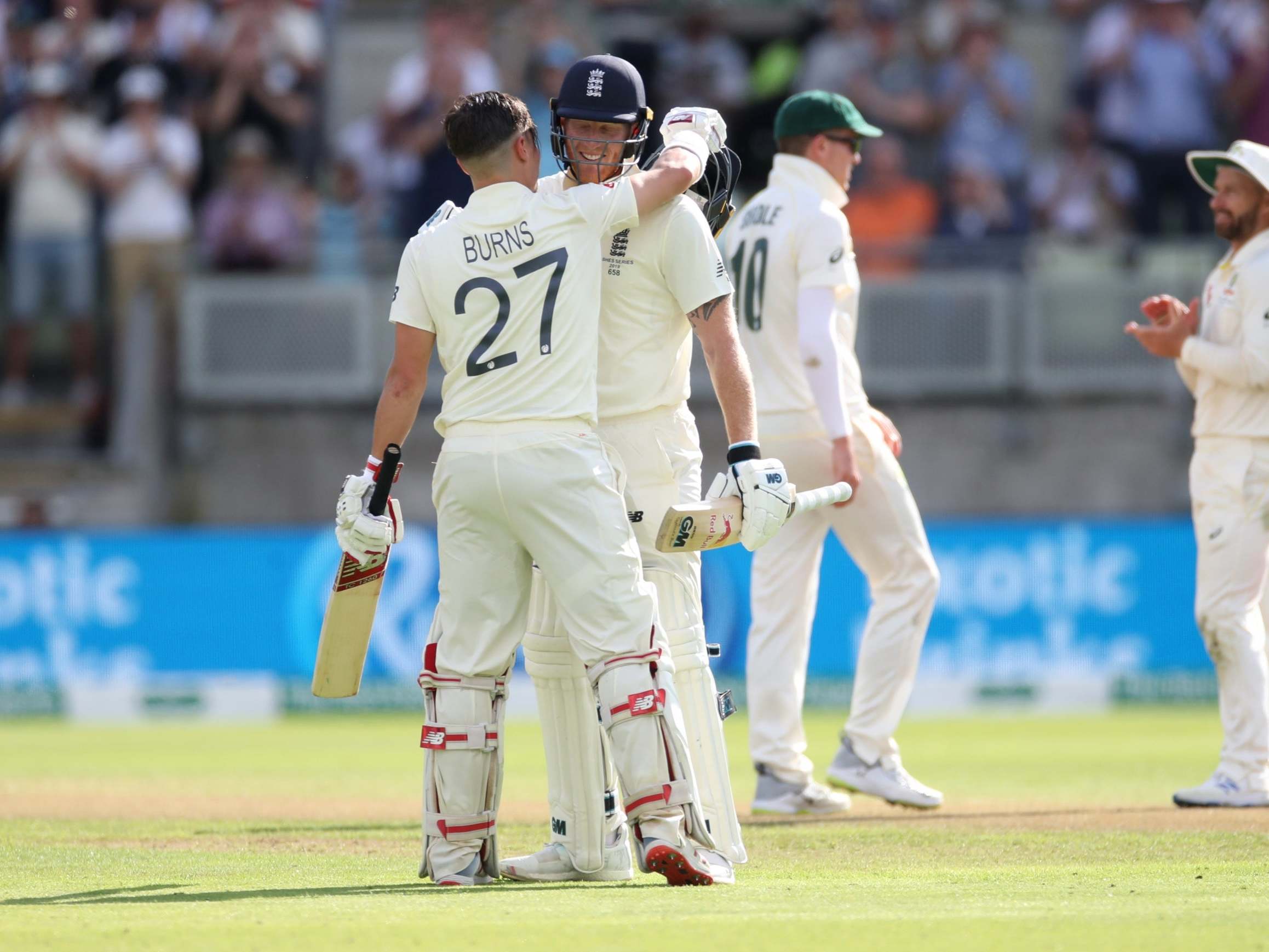 Rory Burns is congratulated by Ben Stokes (Reuters)