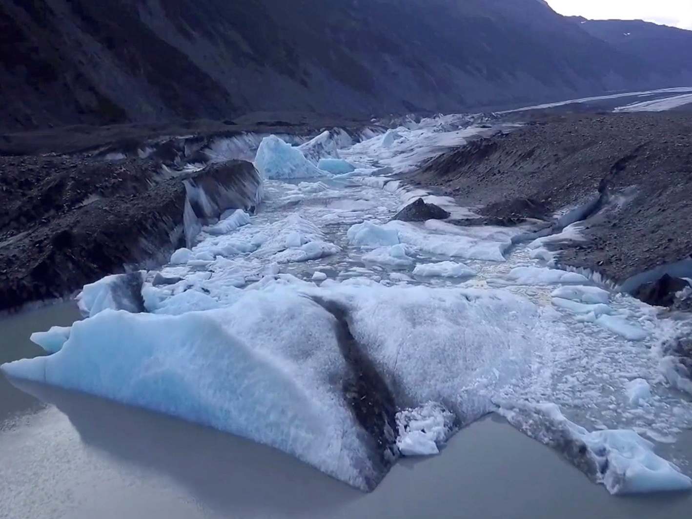 An aerial view of the Valdez Glacier
