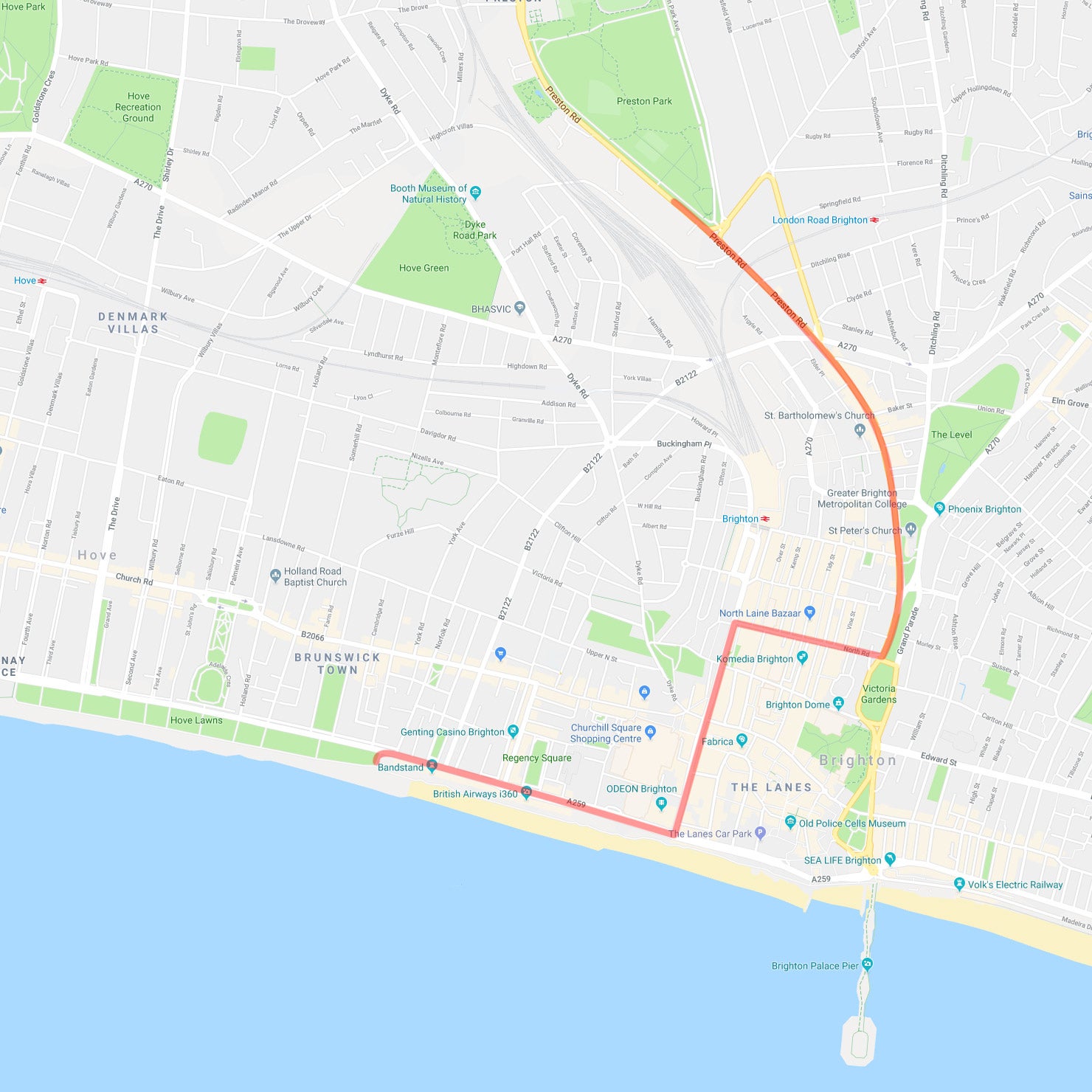 The new route for the Brighton Pride parade 2019