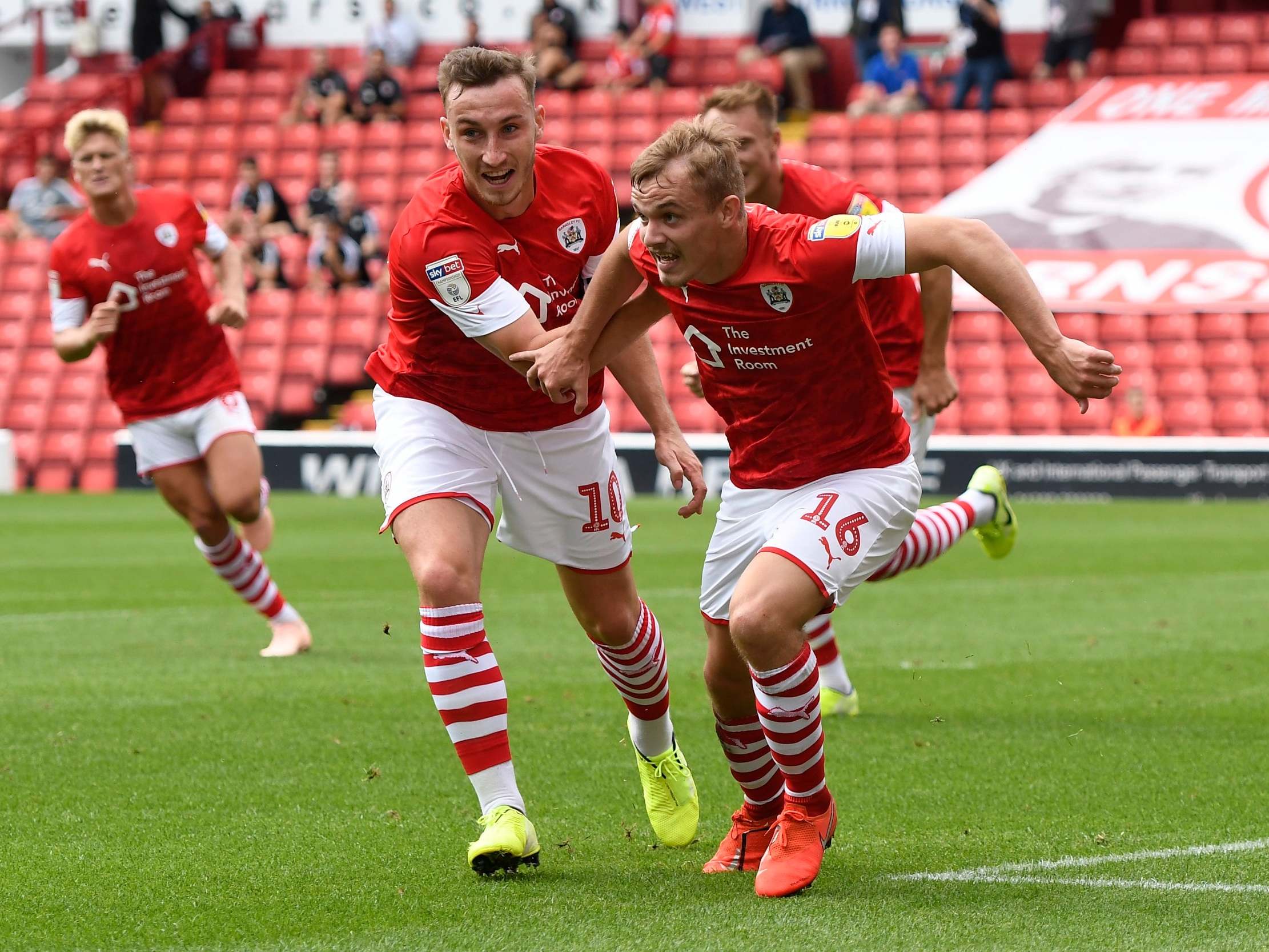 Luke Thomas celebrates scoring for Barnsley