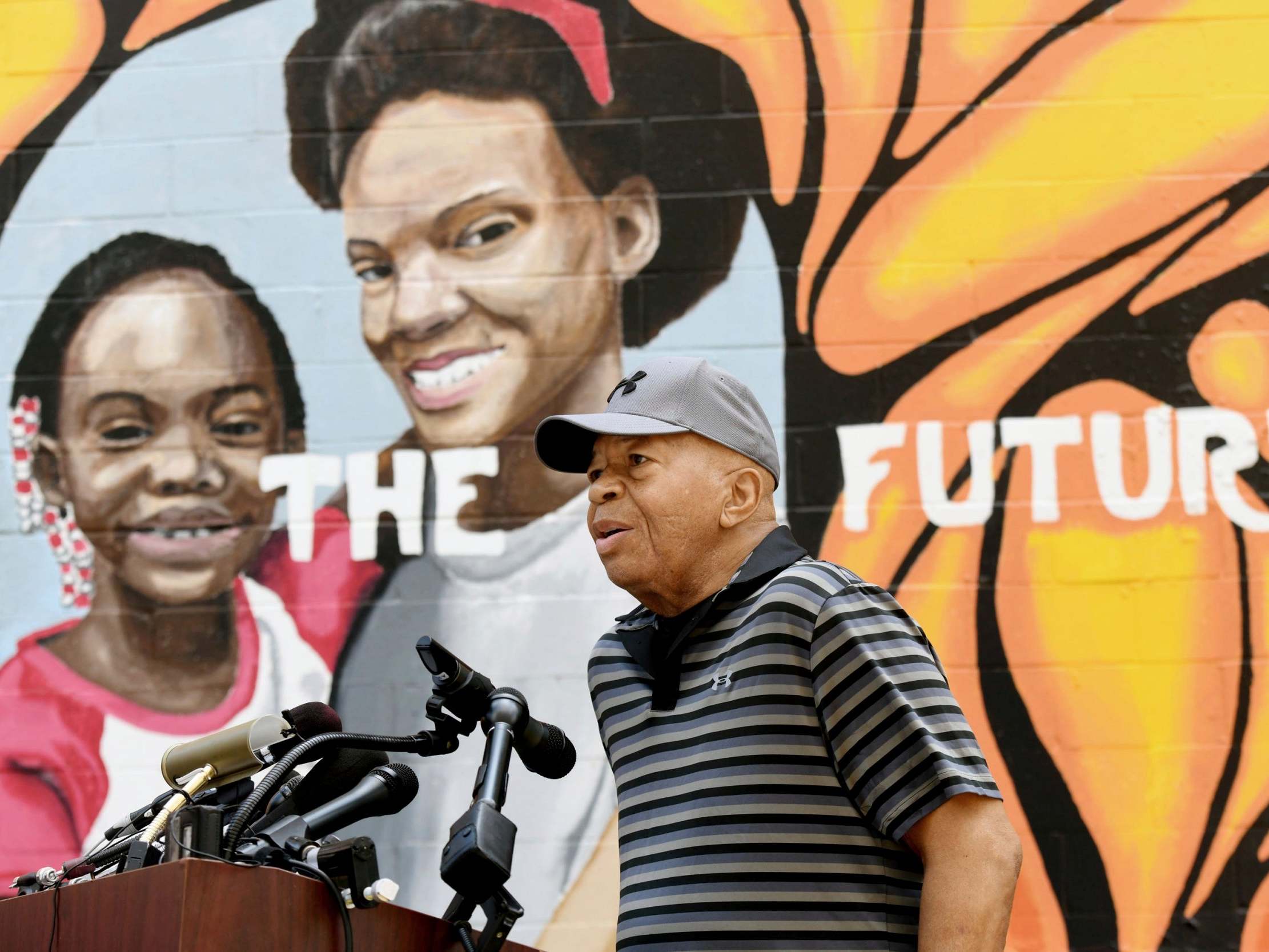 Elijah Cummings speaks at the grand opening of the McCullough Street Nature Play Space in West Baltimore