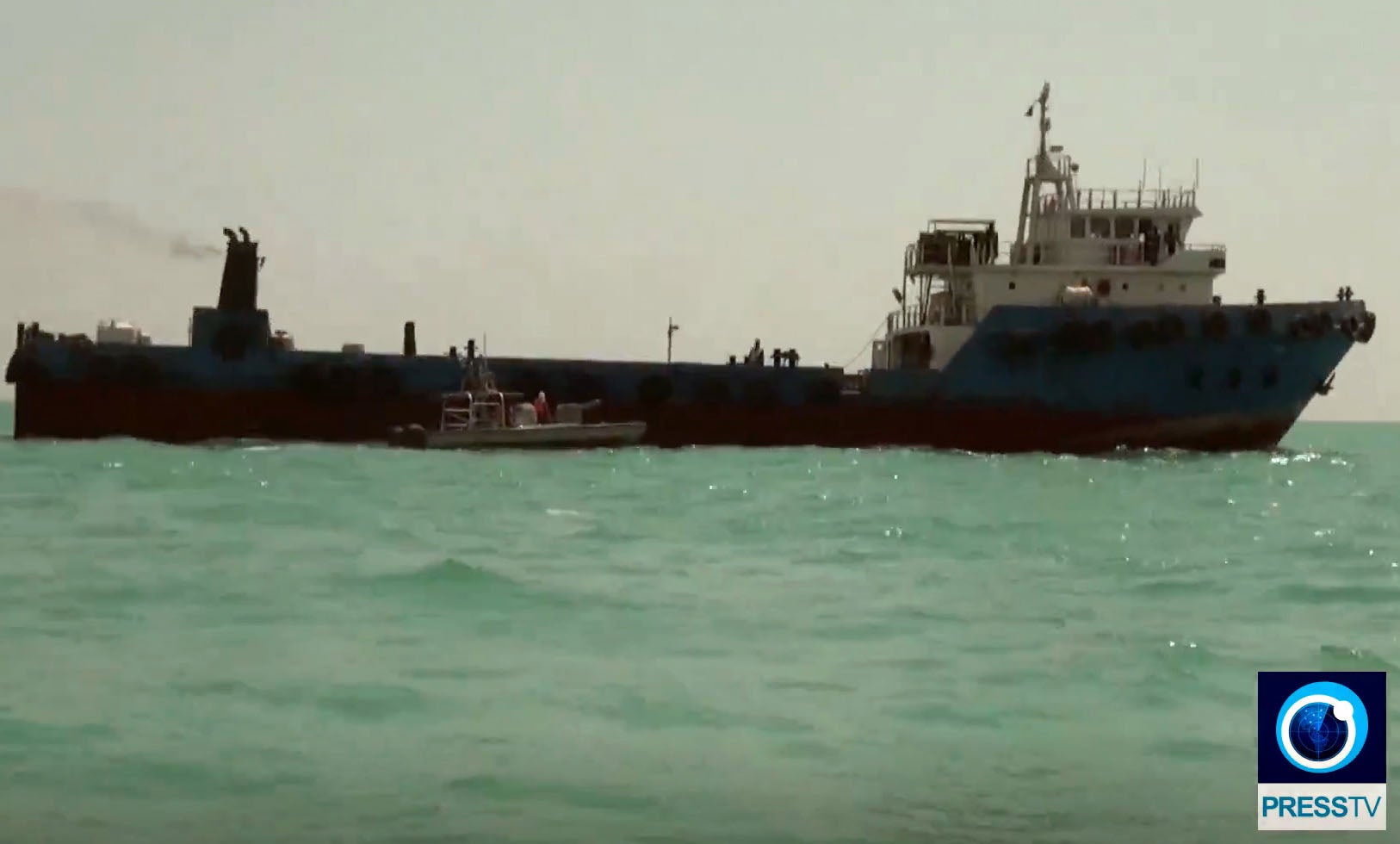 Footage released by Iranian TV of the captured fuel tanker