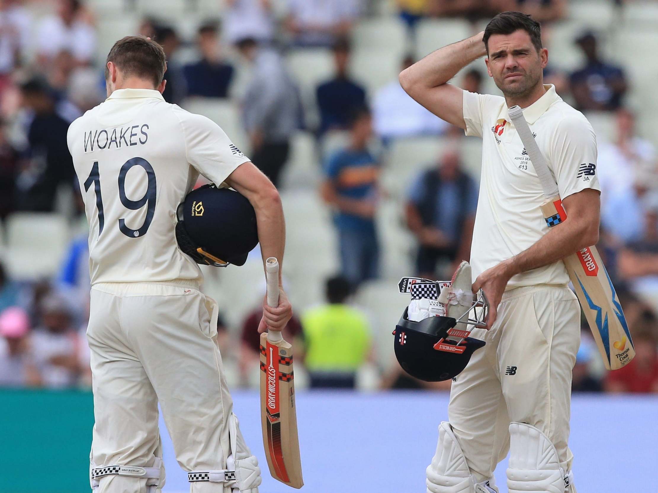 England's Chris Woakes and James Anderson