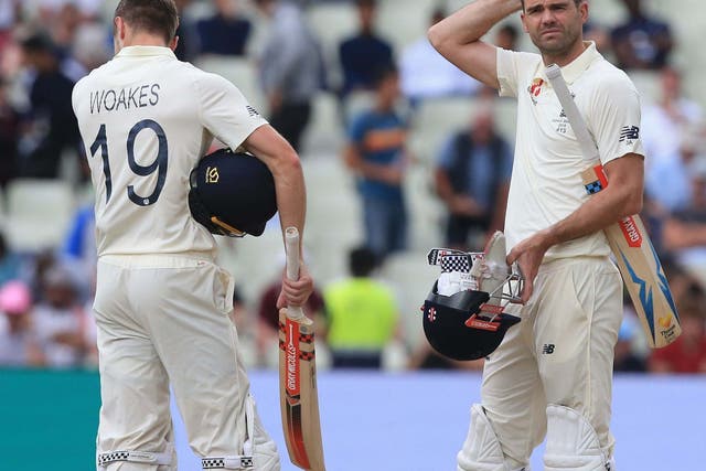 England's Chris Woakes and James Anderson