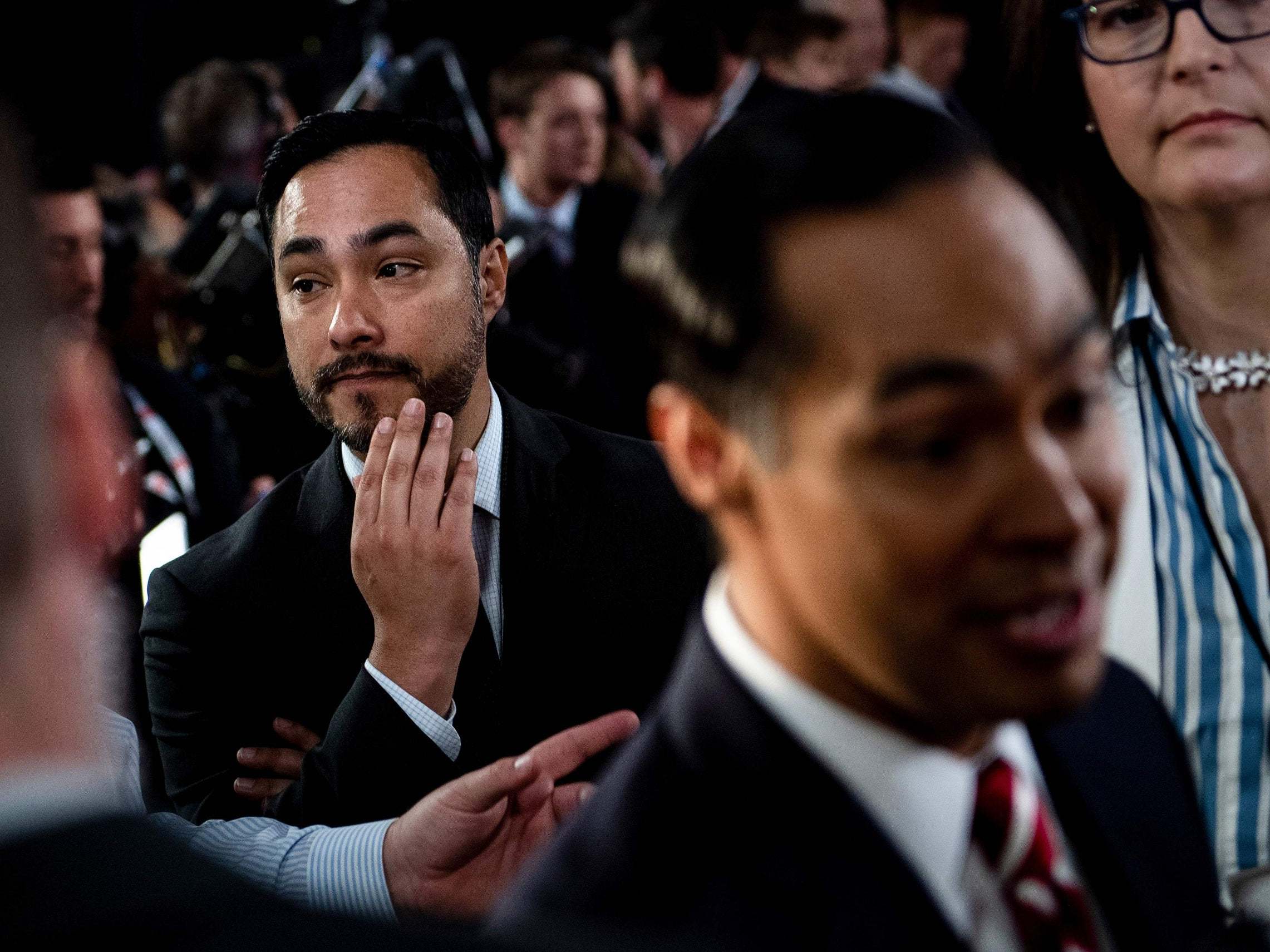 Joaquin Castro with his brother after a Democratic presidential candidate debate