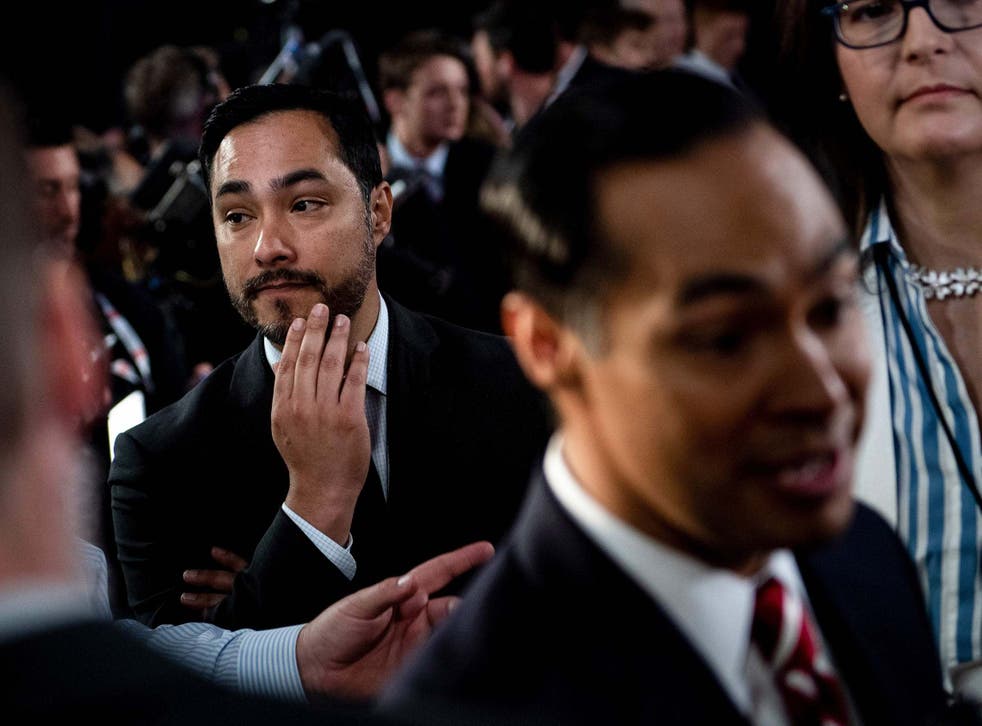 Joaquin Castro with his brother after a Democratic presidential candidate debate 