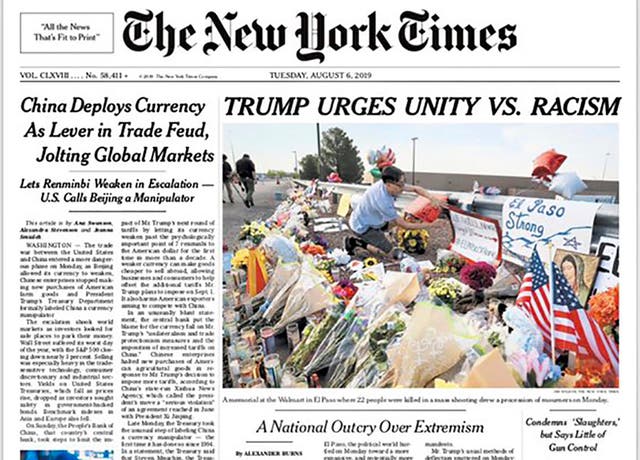 Trump Attacks New York Times For Updating El Paso Shooting Headline In Early Morning Tirade The Independent The Independent