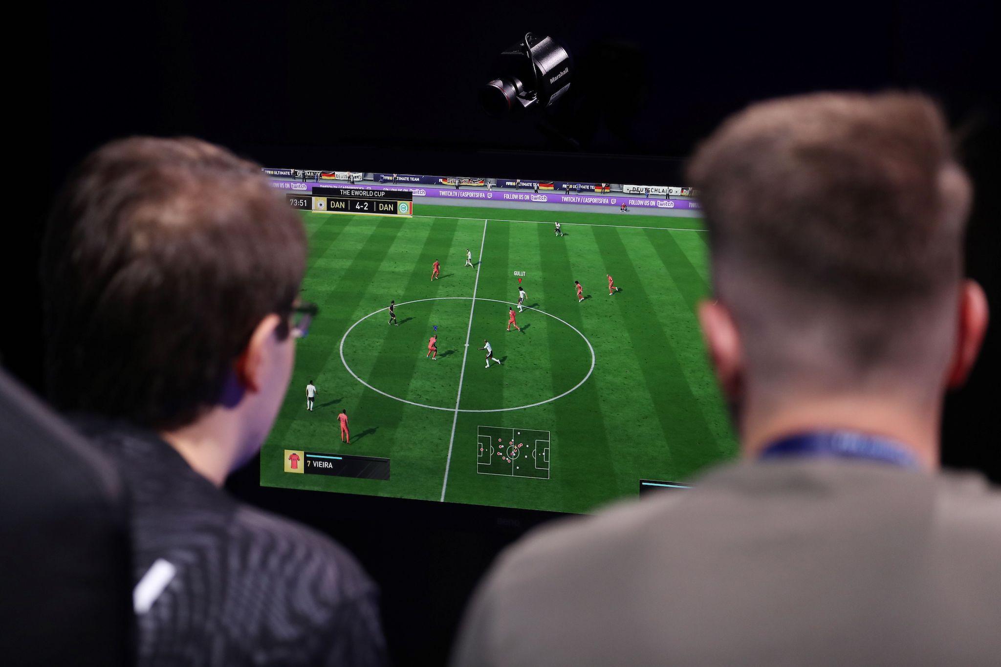 A player competes on in the group stages of the FIFA eWorld Cup Grand Final, at the O2 in London on August 2, 2018