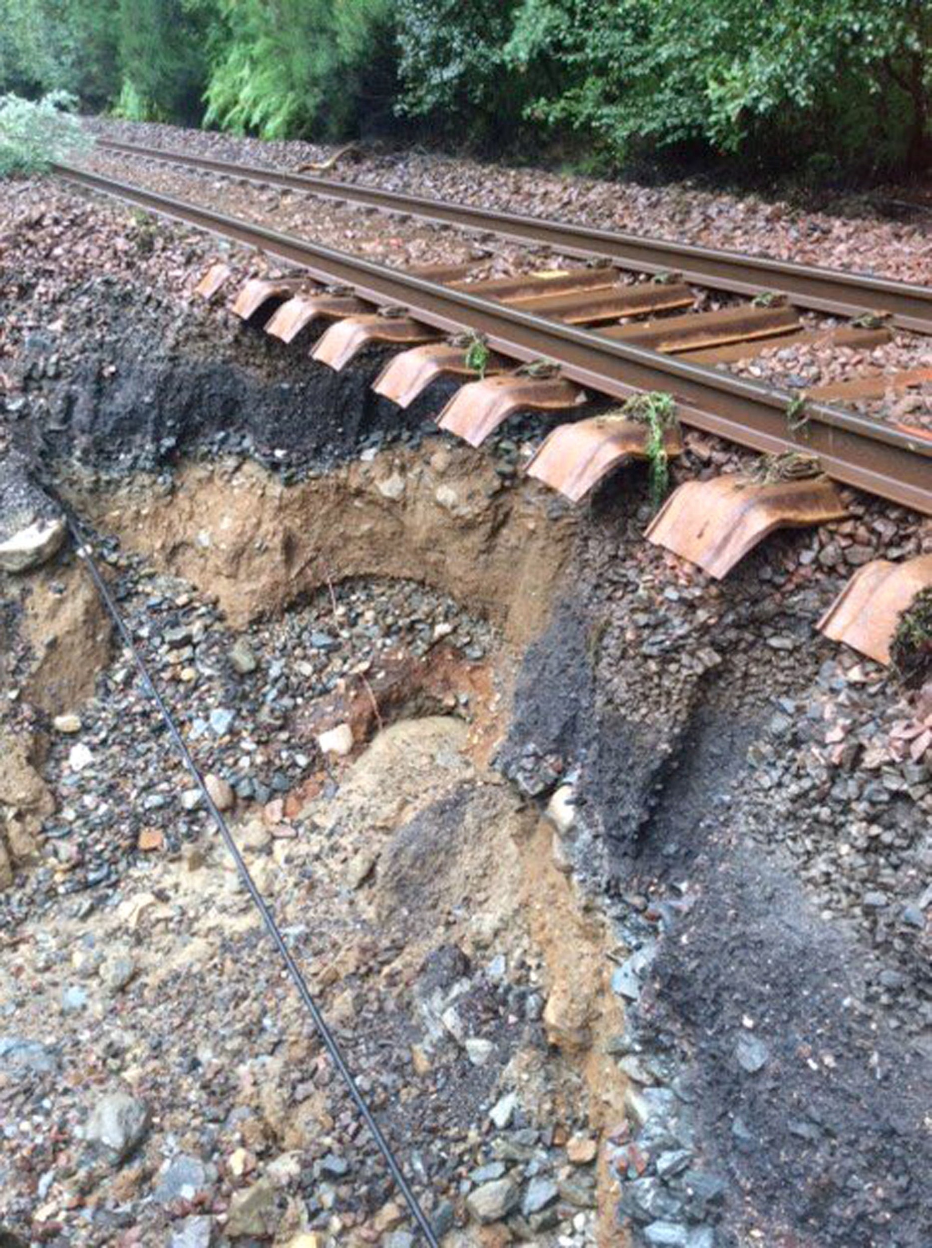 Tracks on the West Highland Line which were damaged after flooding