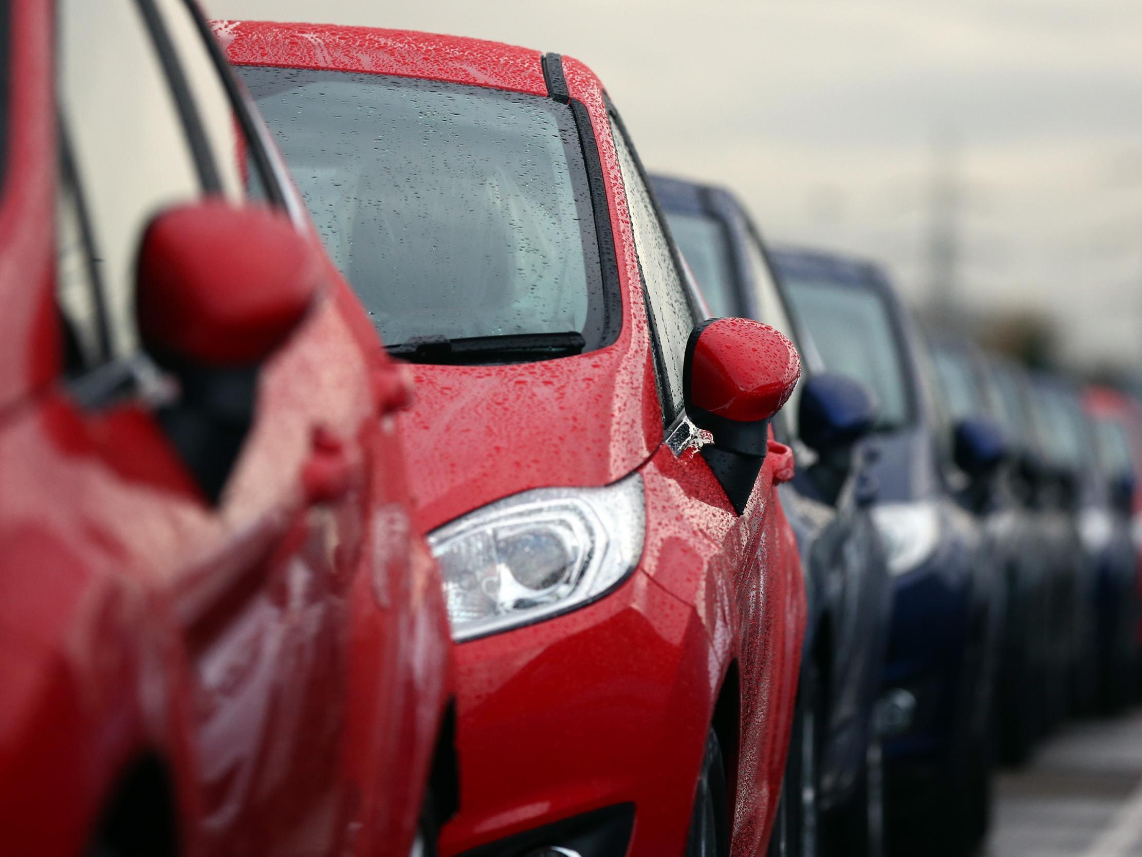 Cars are prepared for distribution at a Ford factory on January 13, 2015 in Dagenham, England.